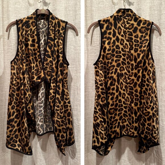 Sweet Lovely by Jen Leopard Print Open Front Waterfall Vest Women's Small - Picture 5 of 8